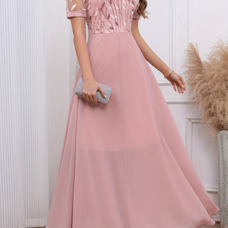 Floral Sequin Embroidered Chiffon Dress | Elegant Bodycon Midi Dress for Women - Party & Everyday Wear