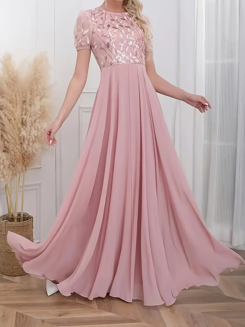 Floral Sequin Embroidered Chiffon Dress | Elegant Bodycon Midi Dress for Women - Party & Everyday Wear