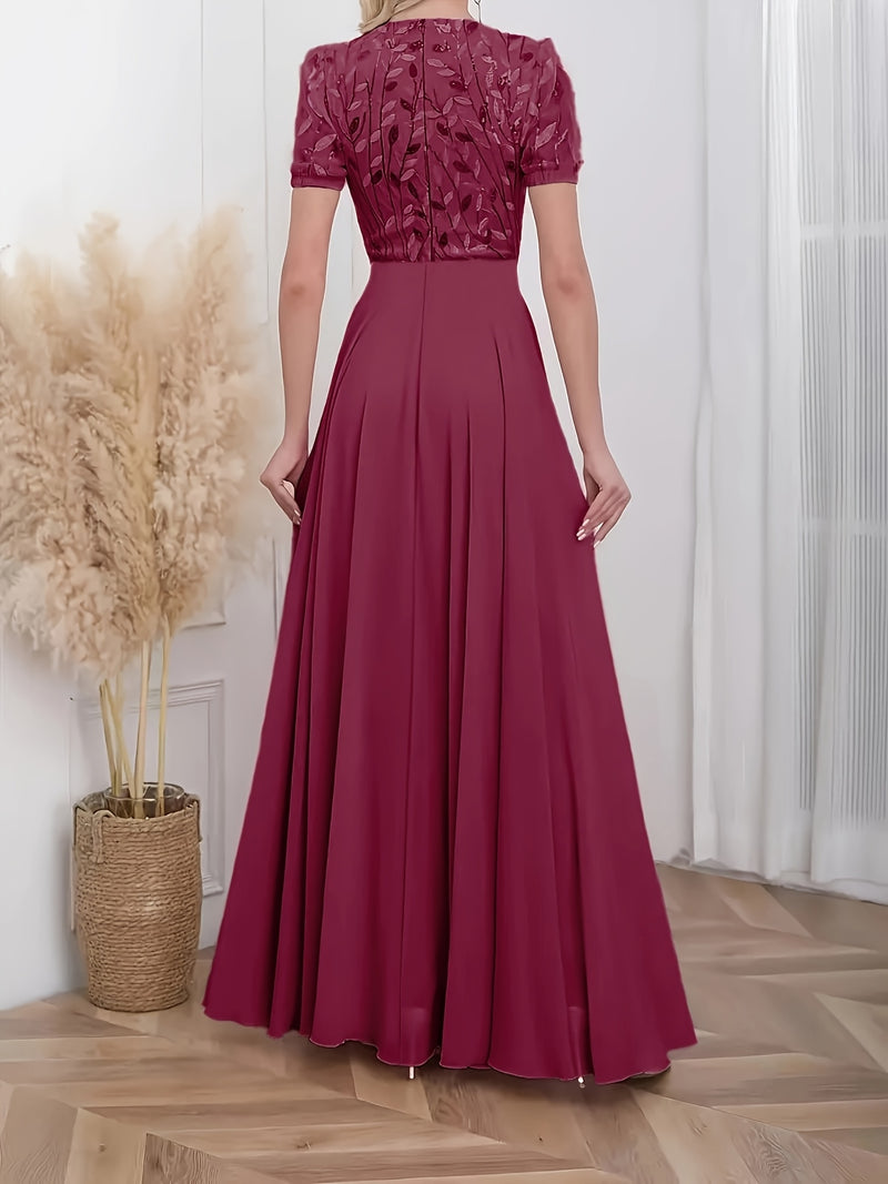 Floral Sequin Embroidered Chiffon Dress | Elegant Bodycon Midi Dress for Women - Party & Everyday Wear