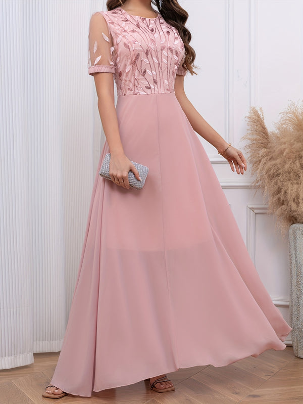 Floral Sequin Embroidered Chiffon Dress | Elegant Bodycon Midi Dress for Women - Party & Everyday Wear