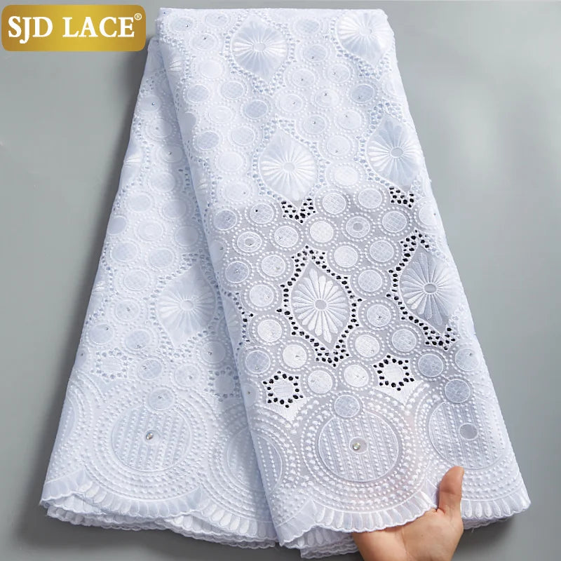 Custom Embroidered Voile Lace Fabric | 52" Eco-Friendly Wedding Dress Material | Rhinestone Nigerian-Style French Tulle