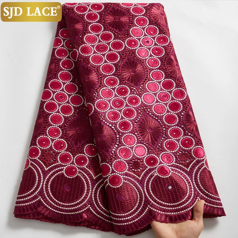 Custom Embroidered Voile Lace Fabric | 52" Eco-Friendly Wedding Dress Material | Rhinestone Nigerian-Style French Tulle
