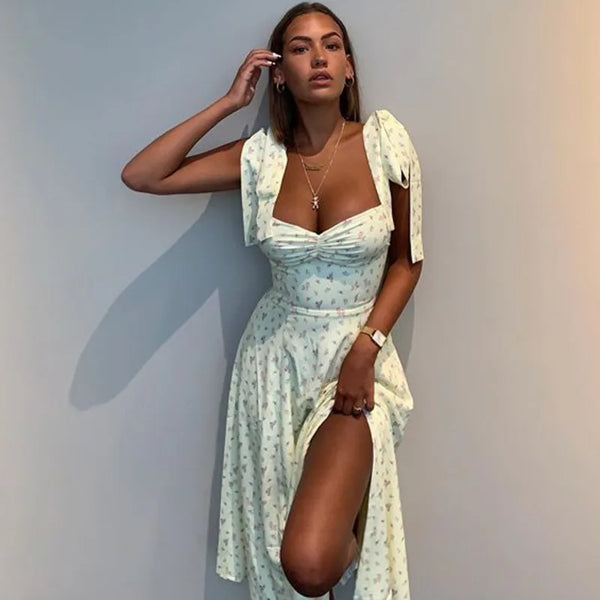 Boho Lace-Up Mini Dress | Cotton Blend Sundress with Spaghetti Straps - Women's Prairie Chic Summer Dress