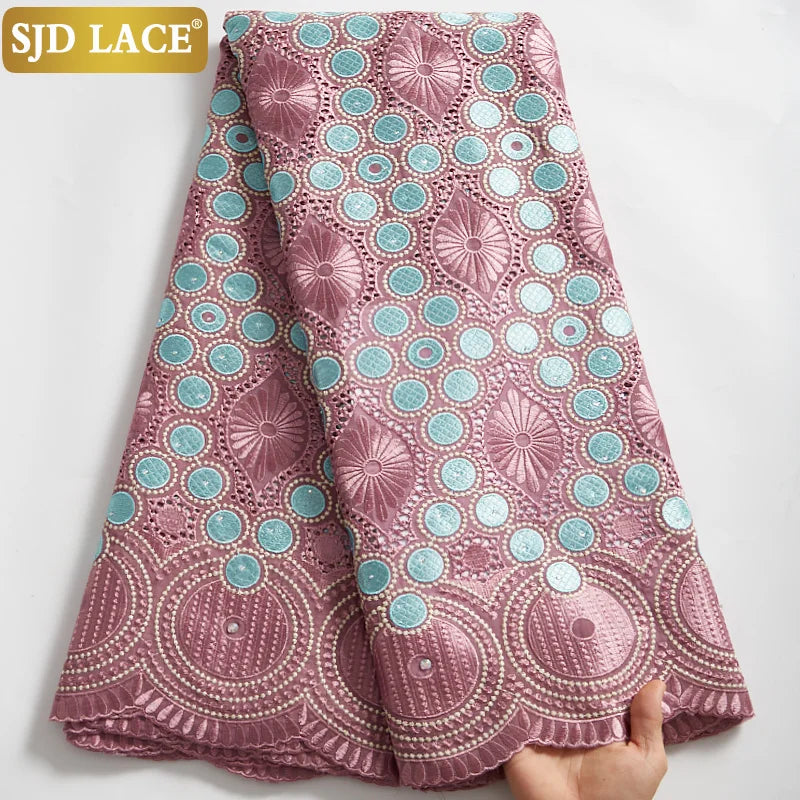 Custom Embroidered Voile Lace Fabric | 52" Eco-Friendly Wedding Dress Material | Rhinestone Nigerian-Style French Tulle