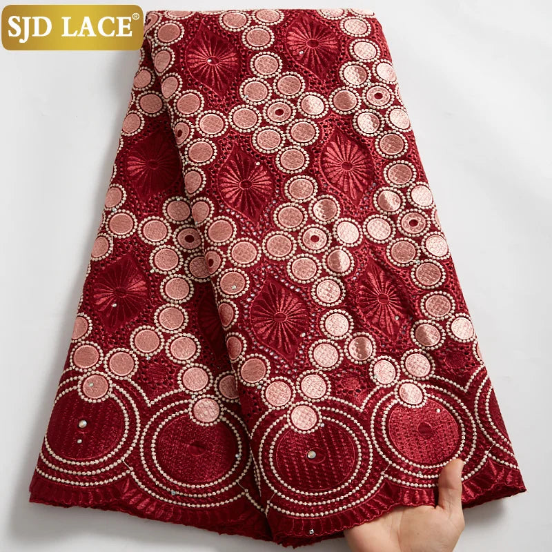 Custom Embroidered Voile Lace Fabric | 52" Eco-Friendly Wedding Dress Material | Rhinestone Nigerian-Style French Tulle