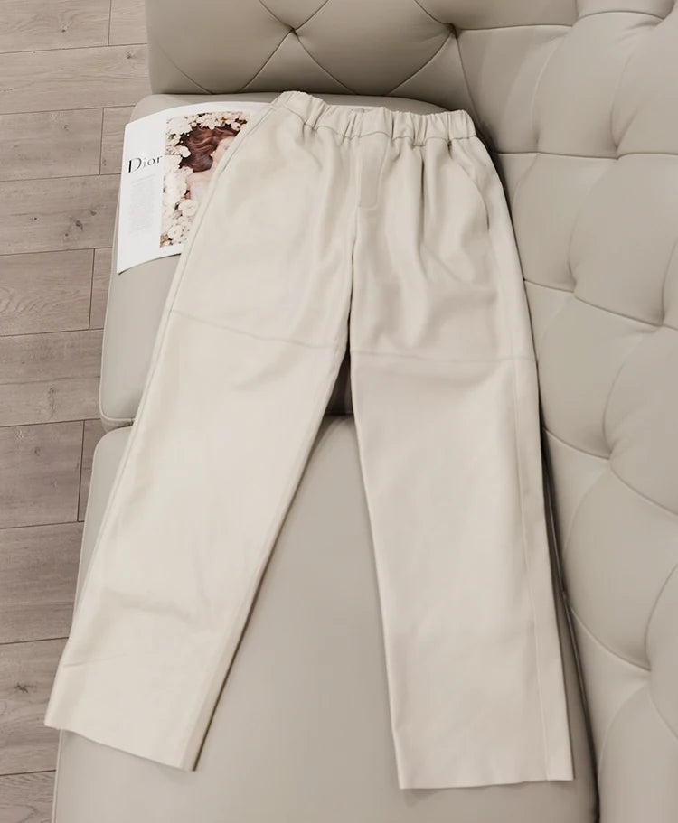 Women's Genuine Sheepskin Harem Pants | High Waist Leather Trousers | Elastic Waist Luxury Streetwear