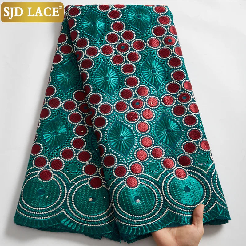 Custom Embroidered Voile Lace Fabric | 52" Eco-Friendly Wedding Dress Material | Rhinestone Nigerian-Style French Tulle