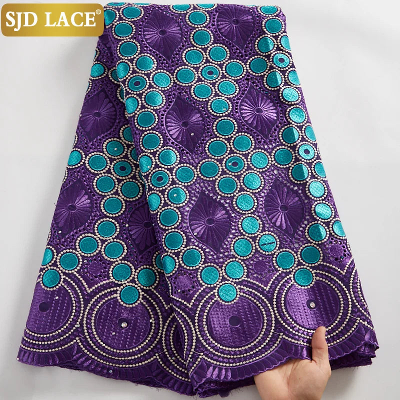 Custom Embroidered Voile Lace Fabric | 52" Eco-Friendly Wedding Dress Material | Rhinestone Nigerian-Style French Tulle