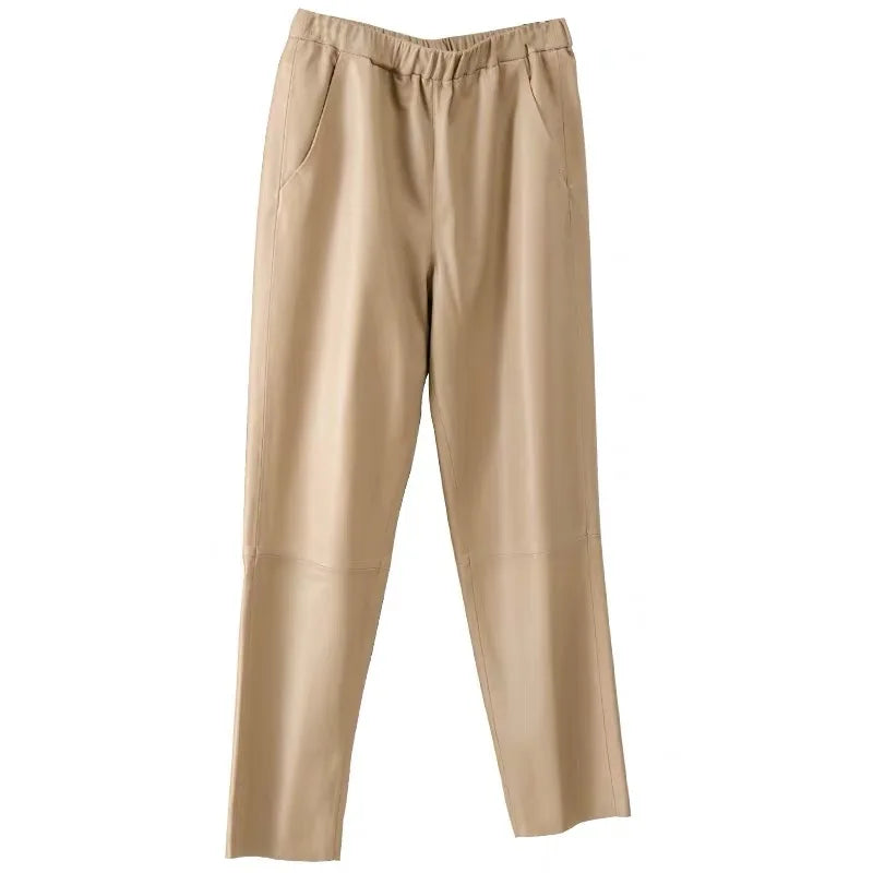 Women's Genuine Sheepskin Harem Pants | High Waist Leather Trousers | Elastic Waist Luxury Streetwear