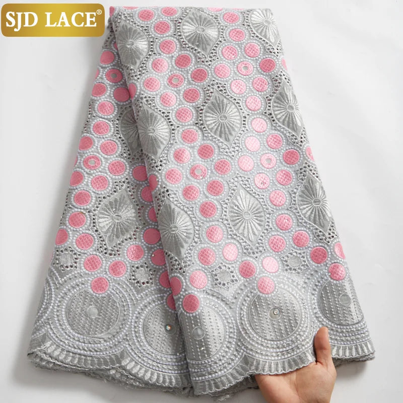 Custom Embroidered Voile Lace Fabric | 52" Eco-Friendly Wedding Dress Material | Rhinestone Nigerian-Style French Tulle