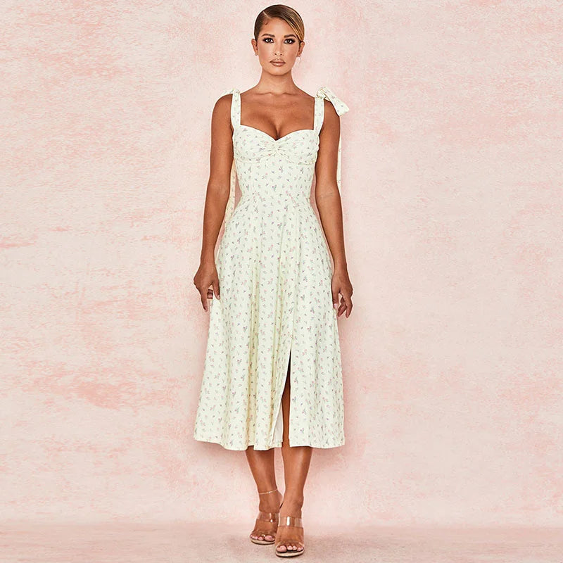 Boho Lace-Up Mini Dress | Cotton Blend Sundress with Spaghetti Straps - Women's Prairie Chic Summer Dress