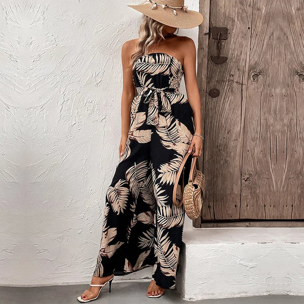 Bohemian Floral Maxi Romper: Adjustable Strap Jumpsuit with Sequined Detailing