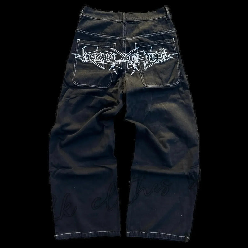 Dragon Embroidered Wide-Leg Jeans | Women's Harajuku Streetwear | High-Waisted Hip-Hop Pants
