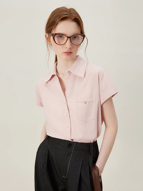 Women’s Summer Raglan Sleeve Striped Polo Blouse – Thin Short-Sleeve, Single-Breasted (3 Colors)