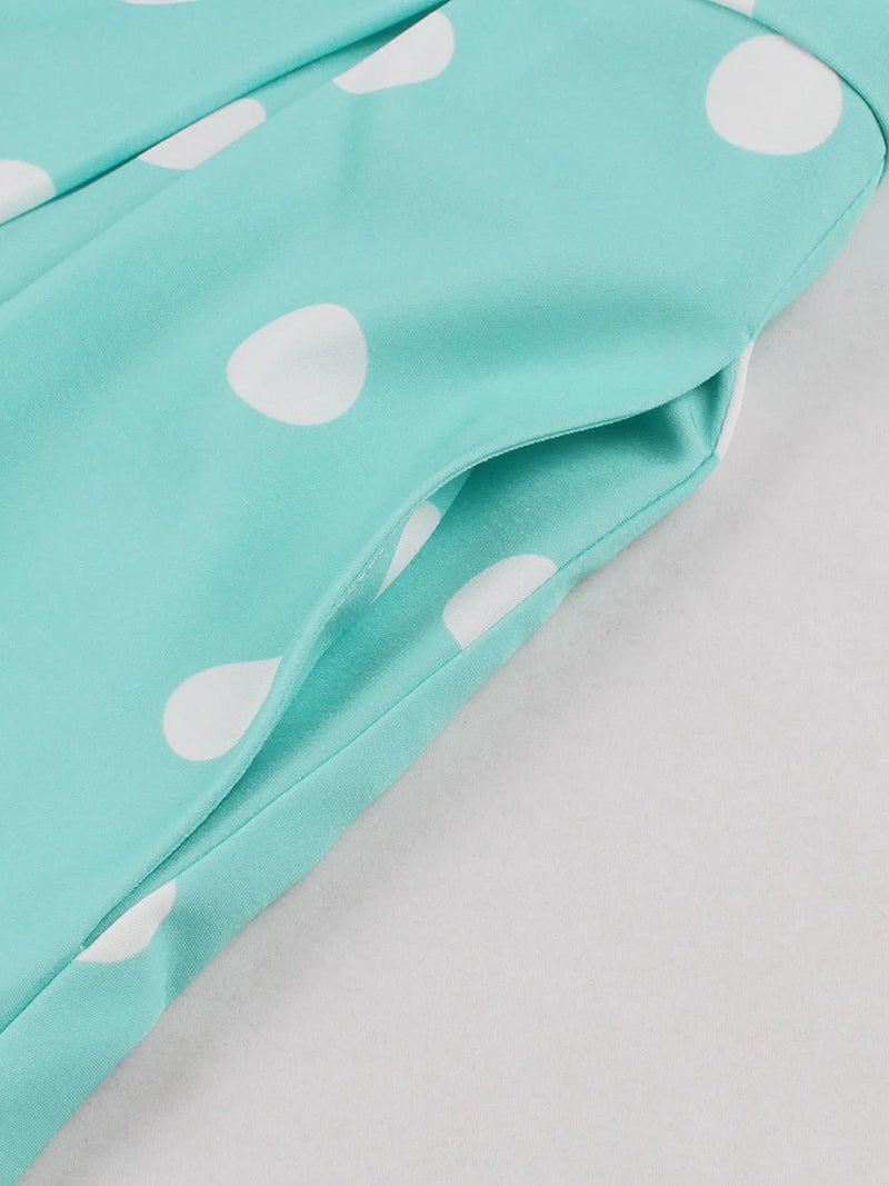 1950s Vintage Polka Dot Dress | Contrast Lapel Midi Dress with Button Front - Women's Retro Summer Party Dress