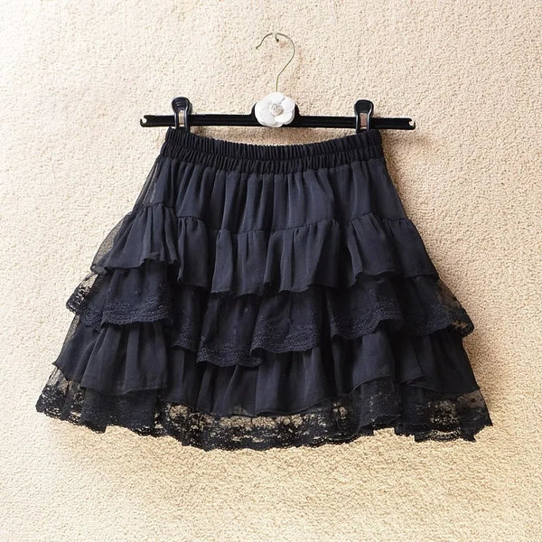 Gothic Lace Tutu Skirt | Black Mesh Tulle Petticoat | Elastic Waist Mini Ball Gown
