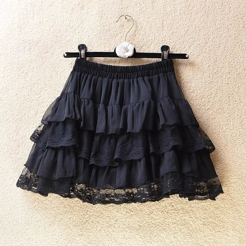 Gothic Lace Tutu Skirt | Black Mesh Tulle Petticoat | Elastic Waist Mini Ball Gown