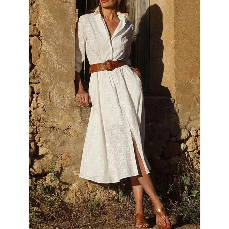 Retro Check Print Midi Dress with Lantern Sleeves & Pockets | Vintage A-Line Button Down Dress for Women