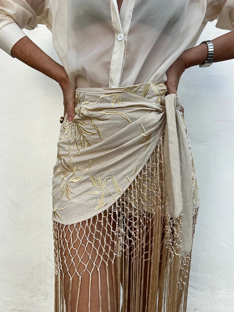 Women's Beaded Sequin Snowflake Pants | Sheer High-Waist Straight Leg Trousers for Summer Vacation Streetwear
