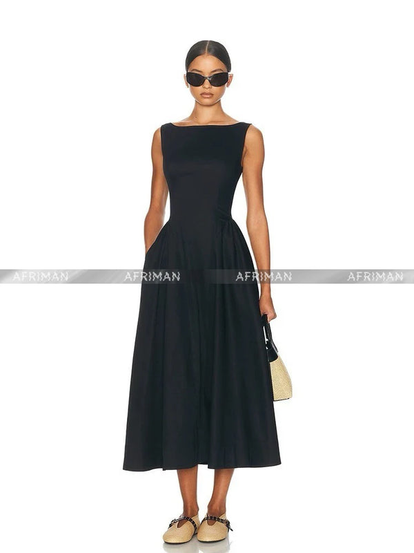 Audrey Hepburn Inspired Backless Maxi Dress: Organic Cotton Vintage Gown with Elegant Back Detail