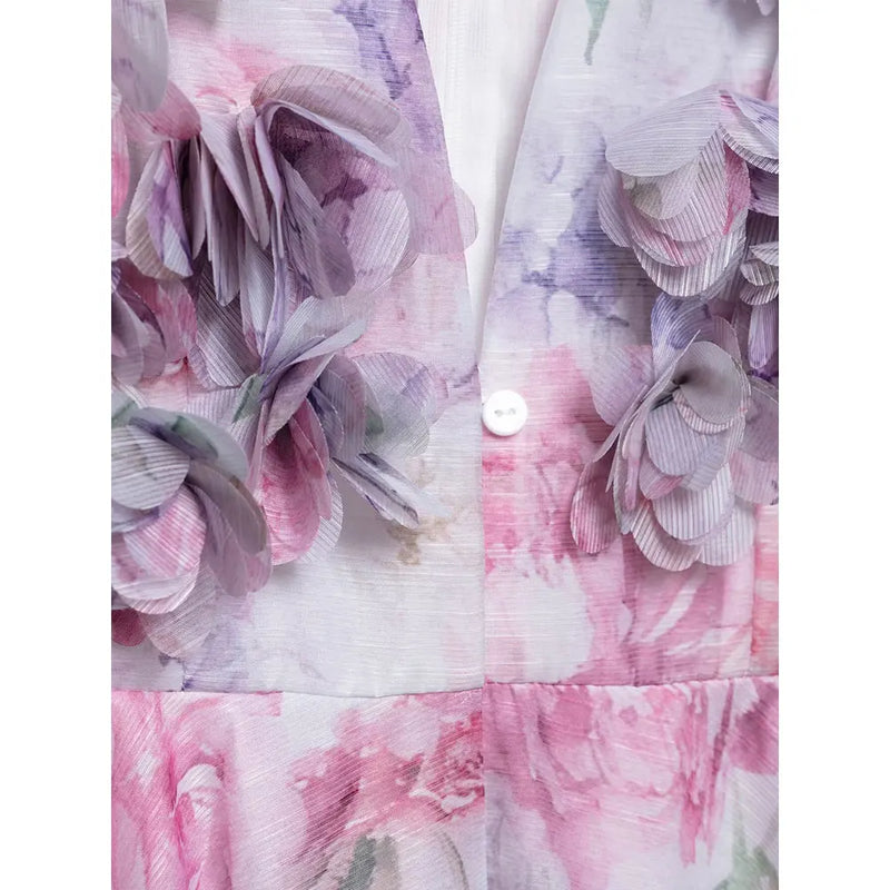 DUOPERI Women's 2025 Floral Pleated Mini Dress - V-Neck Chiffon Dress with Butterfly Sleeves | Spring-Summer Collection