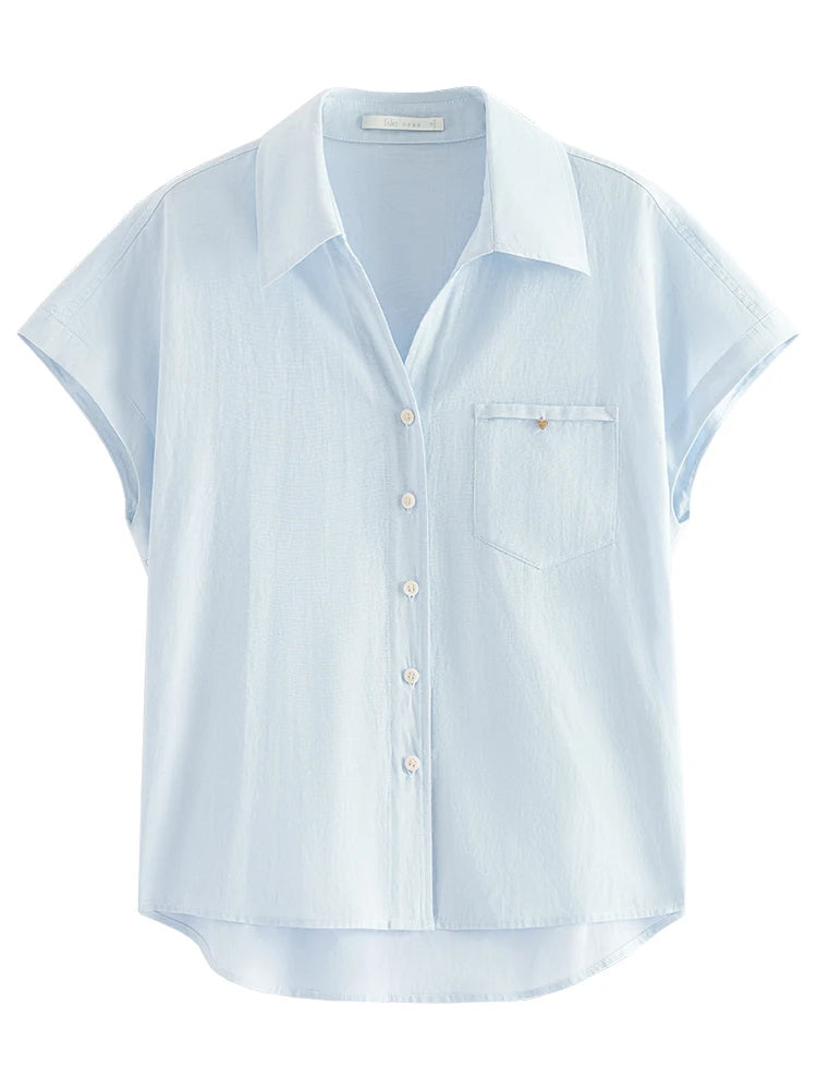 Women’s Summer Raglan Sleeve Striped Polo Blouse – Thin Short-Sleeve, Single-Breasted (3 Colors)