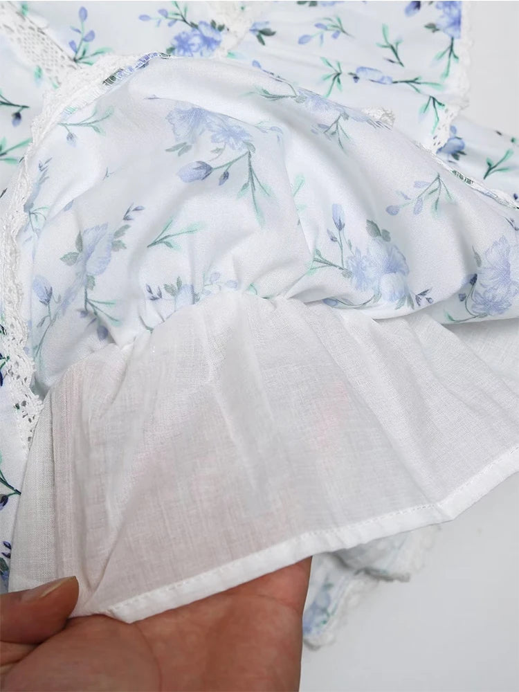 Lace-Embroidered Mini Dress | Floral Prairie Dress with Puff Sleeves - Women's Layered Ruffle Summer Dress