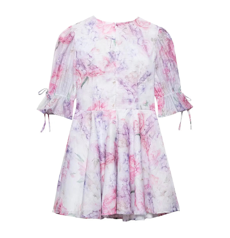 DUOPERI Women's 2025 Floral Pleated Mini Dress - V-Neck Chiffon Dress with Butterfly Sleeves | Spring-Summer Collection