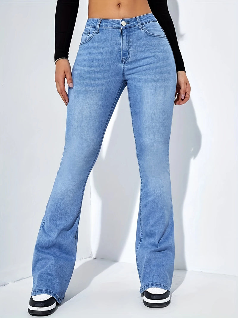 Women's Mid-Rise Bootcut Jeans | Comfort Stretch Denim | Moustache Wash Casual Pants