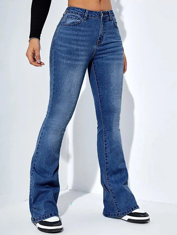 Women's Mid-Rise Bootcut Jeans | Comfort Stretch Denim | Moustache Wash Casual Pants