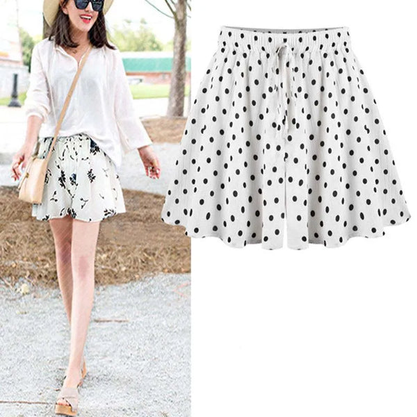Summer Essential: Plus Size High-Waist A-Line Skort - Polka Dot Wide-Leg Shorts Skirt for Women