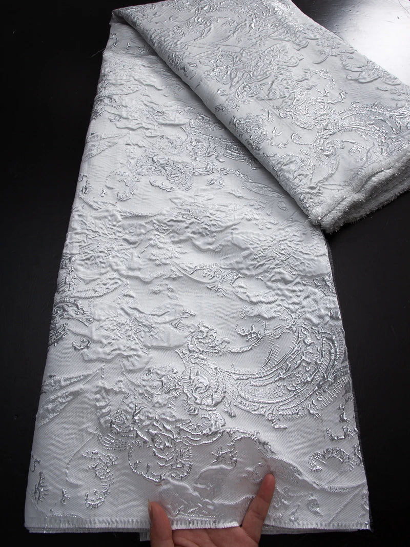 African Brocade Jacquard Lace | 52" Embroidered Organza Fabric | Custom Wedding & Prom Dress Material