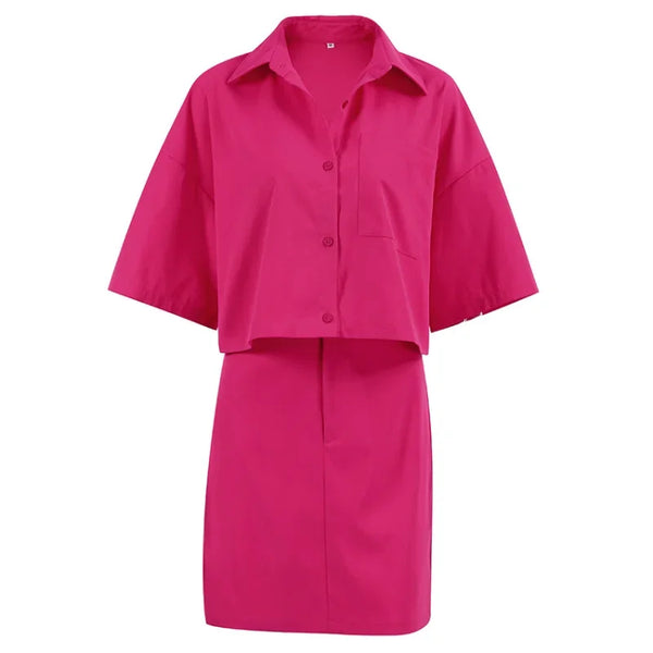 Women’s Summer Punk 2-Piece Set – Casual Cropped Shirt & Mini Skirt Outfit