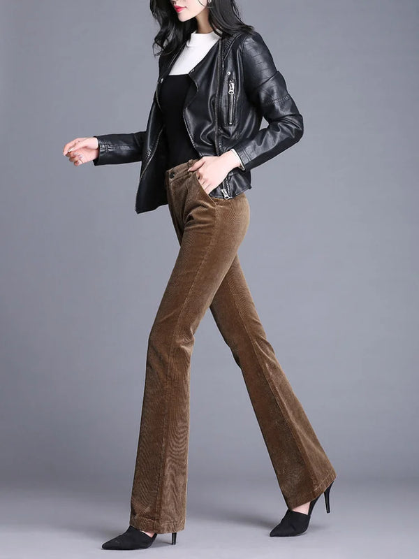 Women's Corduroy Flare Pants - High Waist Slim-Fit Trousers