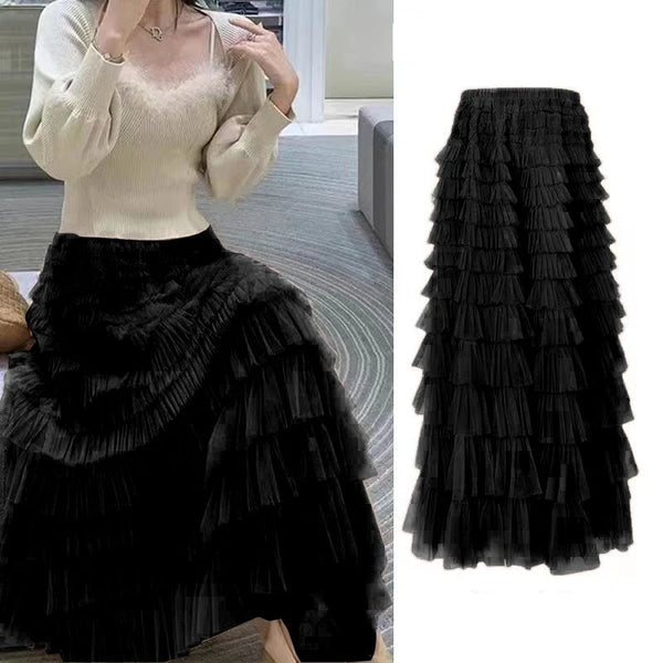 Women's Fairy Cake Maxi Skirt | Empire Waist Tulle Tutu | Layered Ruffled Party Skirt