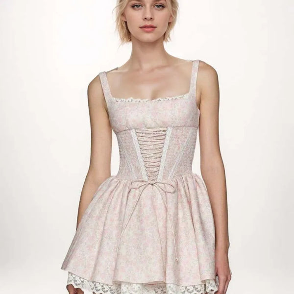 YENKYE Women's Floral Lace Mini Dress - Prairie Chic A-Line w/ Bandage Detail & Spaghetti Straps | Summer Holiday Party Wear