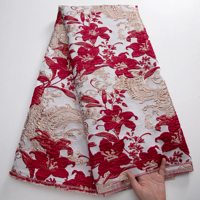 African Brocade Jacquard Lace | 52" Embroidered Organza Fabric | Custom Wedding & Prom Dress Material