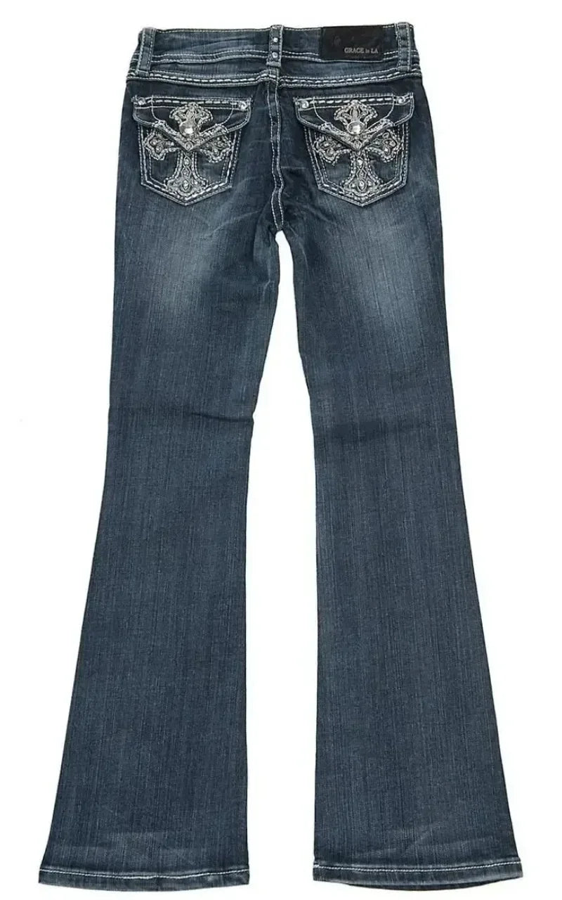 Embroidery Baggy Jeans | Women's Harajuku Streetwear | Vintage High-Street Hip Hop Trousers (Cotton-Poly Blend)