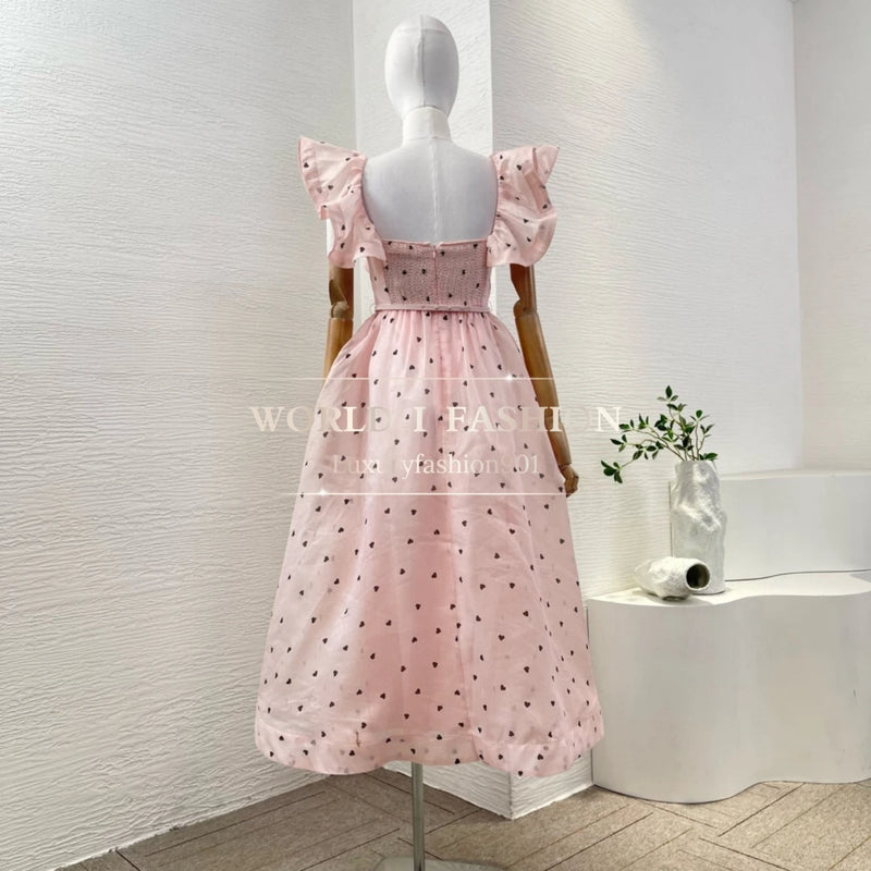 Women's Backless Square Neck Midi Dress | Butterfly Sleeves & Ruffled Detail | Sexy X-Line Summer Dress