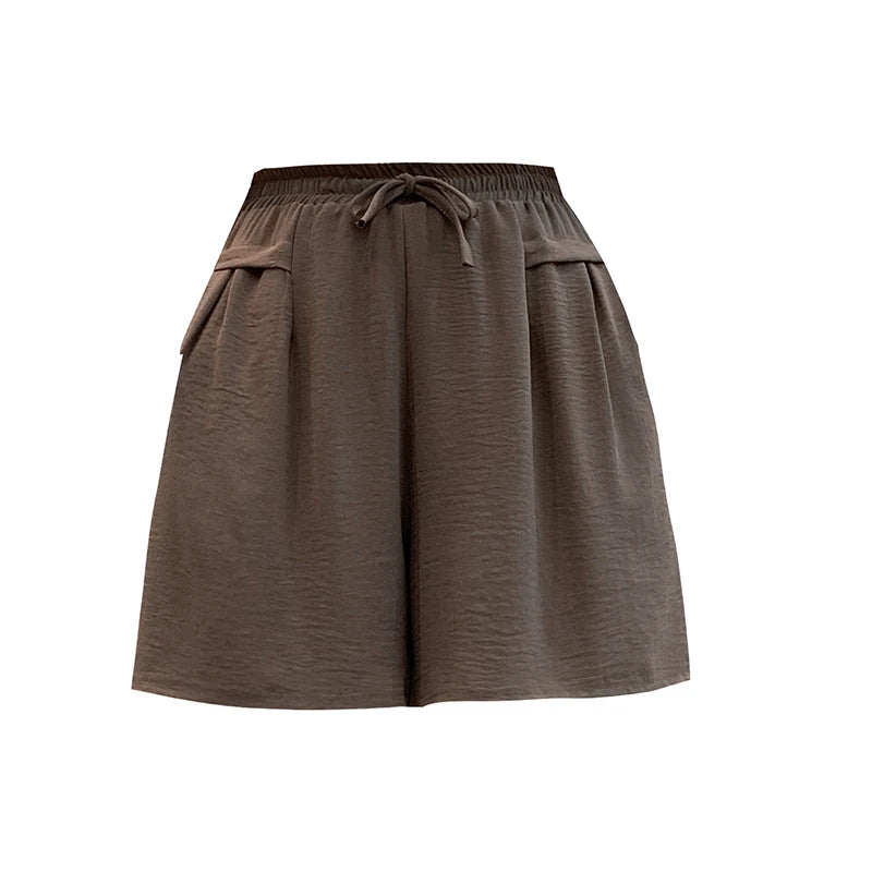 Summer Essential: Plus Size Korean-Style Drape Shorts - Ice Silk Wide-Leg Tencel Shorts with Elastic Waist