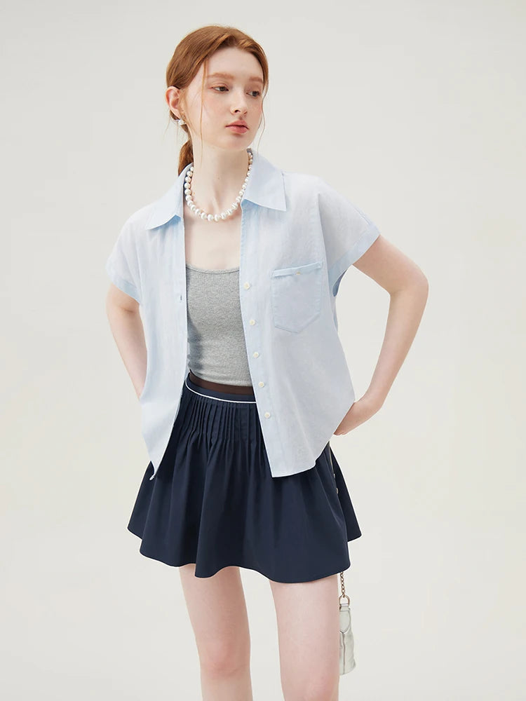 Women’s Summer Raglan Sleeve Striped Polo Blouse – Thin Short-Sleeve, Single-Breasted (3 Colors)