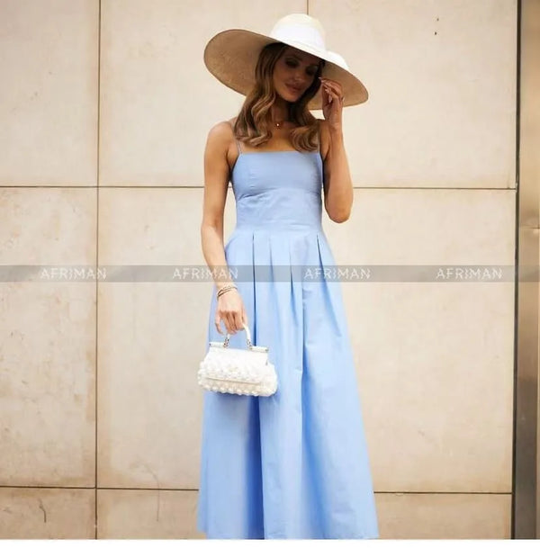 Vintage-Inspired Strapless Midi Dress: Corset Waist Cotton Blend Gown with Delicate Embroidery