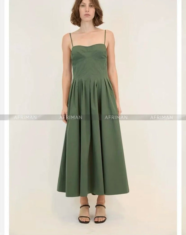 Vintage-Inspired Strapless Midi Dress: Corset Waist Cotton Blend Gown with Delicate Embroidery