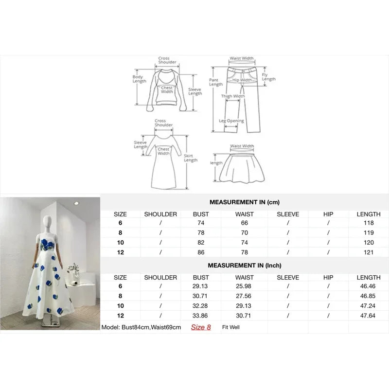 Luxury White & Blue Rose Ball Gown Maxi Dress | Strapless Vintage Floral Party Dress with Empire Waist - 2025 Collection