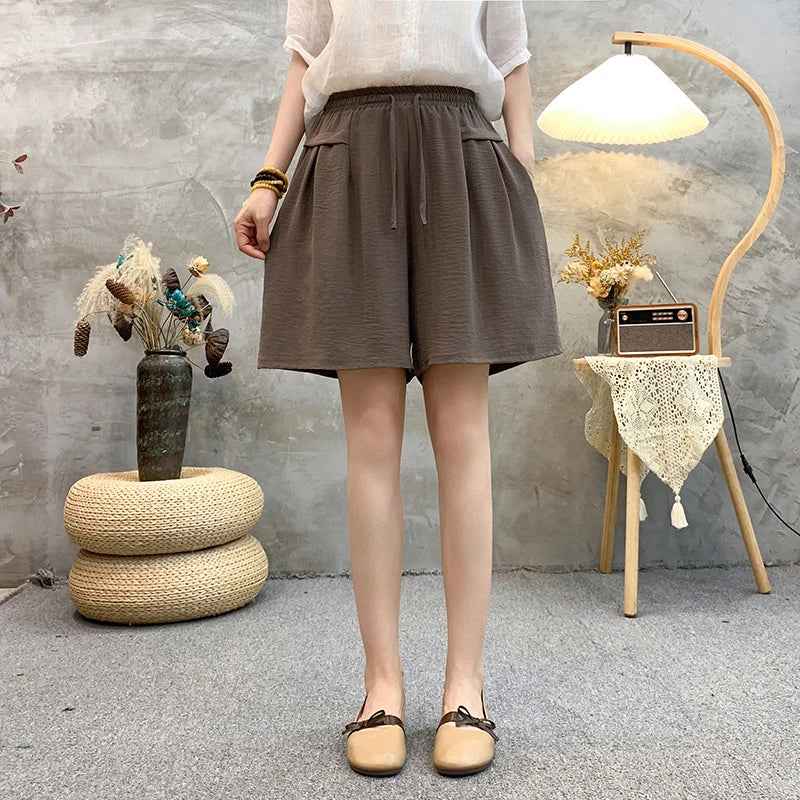 Summer Essential: Plus Size Korean-Style Drape Shorts - Ice Silk Wide-Leg Tencel Shorts with Elastic Waist