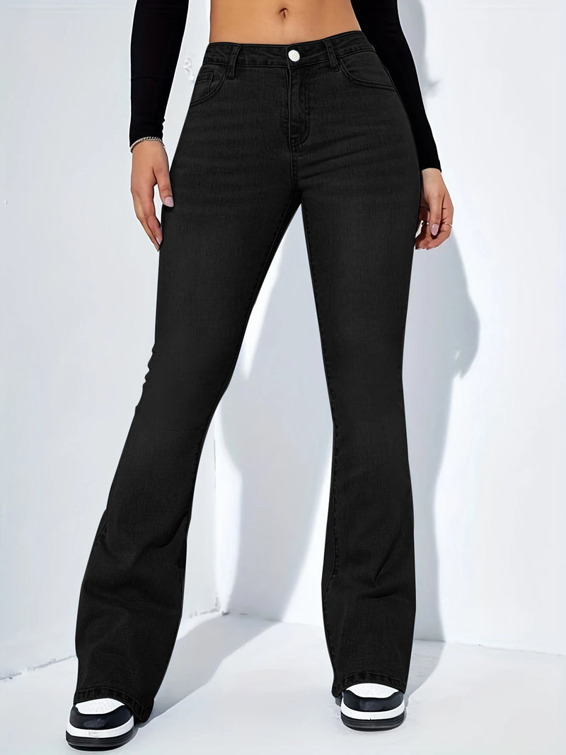 Women's Mid-Rise Bootcut Jeans | Comfort Stretch Denim | Moustache Wash Casual Pants