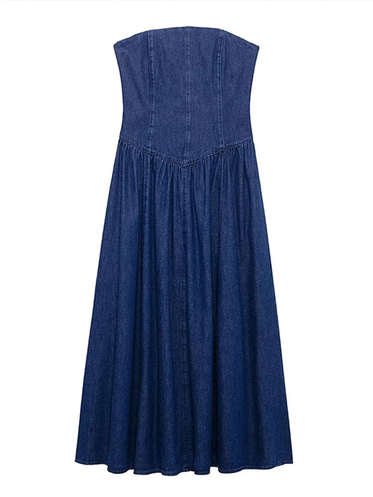 Fashion Off Shoulder Dress For Women Denim Backless Sleeveless Slim Long Dresses Female 2025 Spring Summer Lady Vestidos