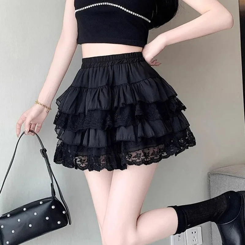 Gothic Lace Tutu Skirt | Black Mesh Tulle Petticoat | Elastic Waist Mini Ball Gown