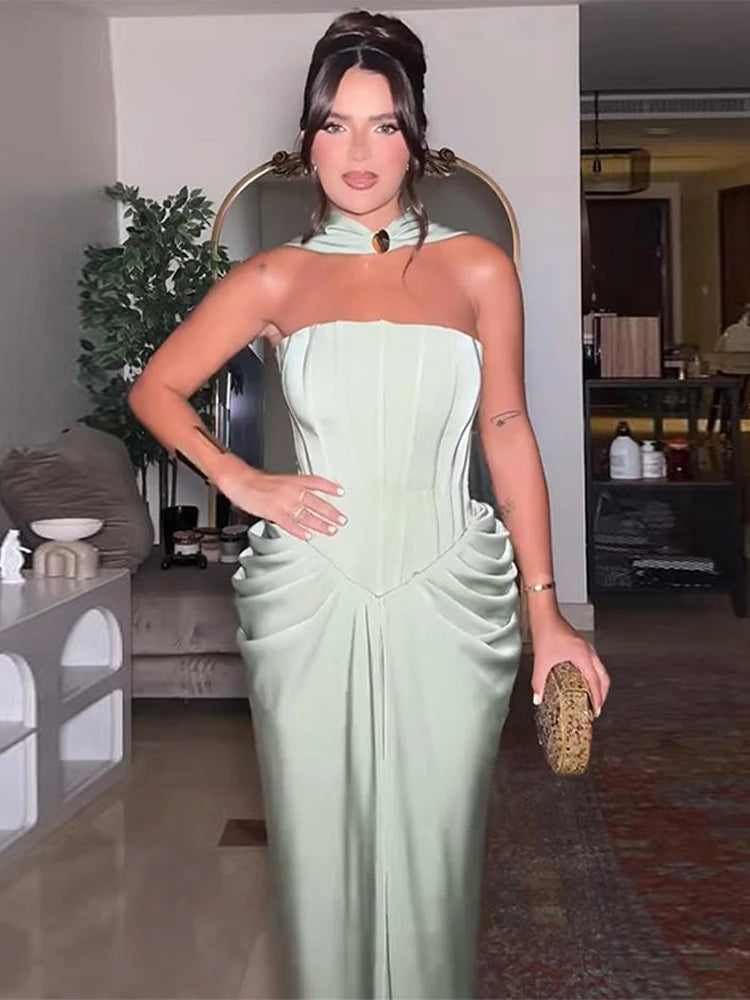 Strapless Bandage Maxi Gown with Scarf Waist | Women's Elegant Party Dress - Sexy Empire Waist Evening Dress