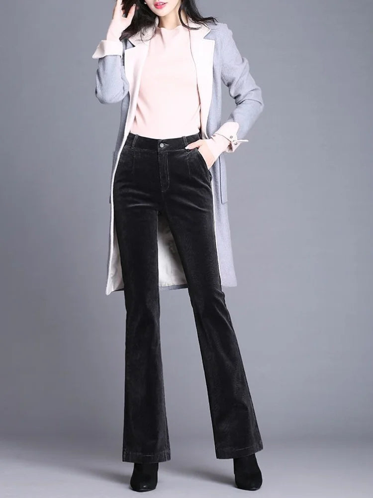 Women's Corduroy Flare Pants - High Waist Slim-Fit Trousers